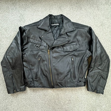 Mirage Vintage Full Zip Leather Motorcycle Jacket Large Black Biker Buckles