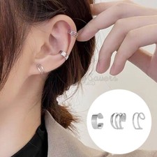 C Shaped Ear Cuff 3pcs Set Sterling Silver Helix Cartilage Clip On Earrings Gift