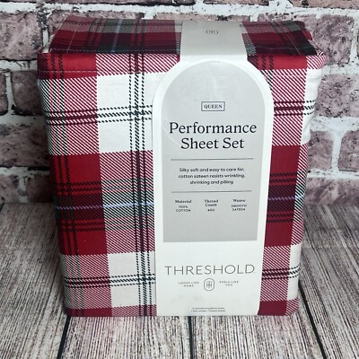 Queen 400 TC Smooth Sateen Cotton Holiday Sheet Set Green/Red Plaid Threshold