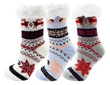 Fluffy Thermal Sherpa Slipper Socks, 3 Pairs for Women, Ultra Soft Christmas