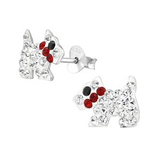 Ladies Girls Boys 925 Sterling Silver CRYSTAL Scottie Dog Stud Earrings Boxed UK
