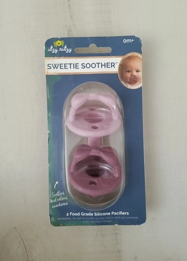 Set of 2 Itzy Ritzy Purple bow Sweetie Soother Pacifier 0 month + Food Grade New