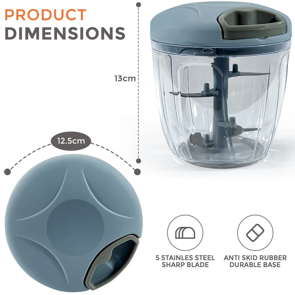 PULL Cord Pulling Food Chopper Manual Vegetable Slicer Hand Blender UK 900mL - Image 3 of 4