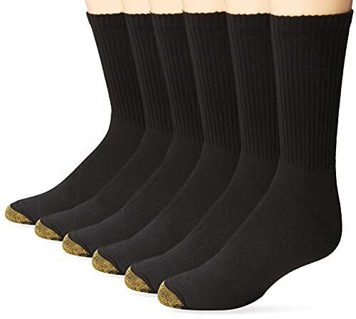 Gold Toe Mens Cotton Short Crew Athletic Socks, 6-Pairs, Black, Large - Picture 1 of 3