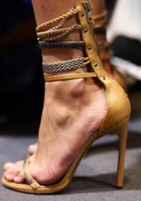 Isabel Marant Tan Leather Chain-Link Accents Sandals High Heels Size 39