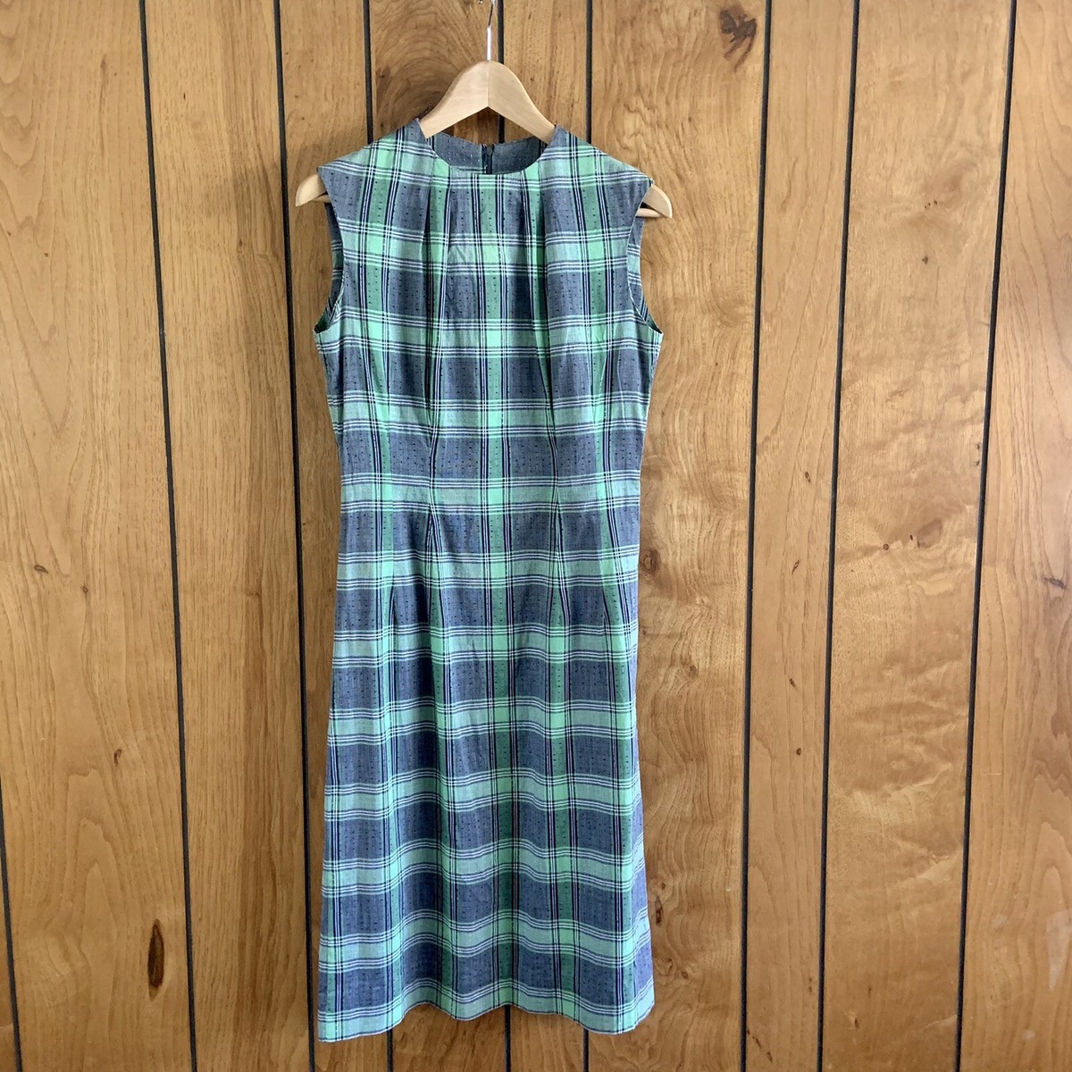 Vintage Handmade Sheath Navy Green Plaid 1960s Tailored Dress 6 Small | eBay