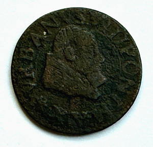 POPE URBAN VIII 1640 - DOUBLE TOURNOIS (AVIGNON) - BELOW F - FREE SHIPPING!