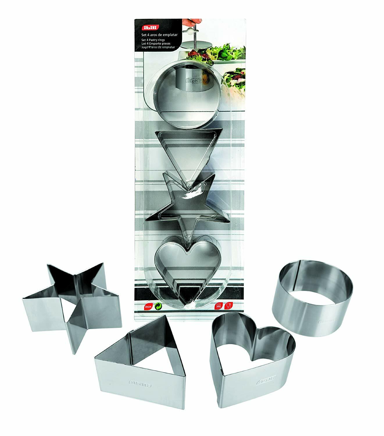 Pastry Rings Set 4 Pieces of Stainless Steel Silver 36 x 12 x 4 cm ...