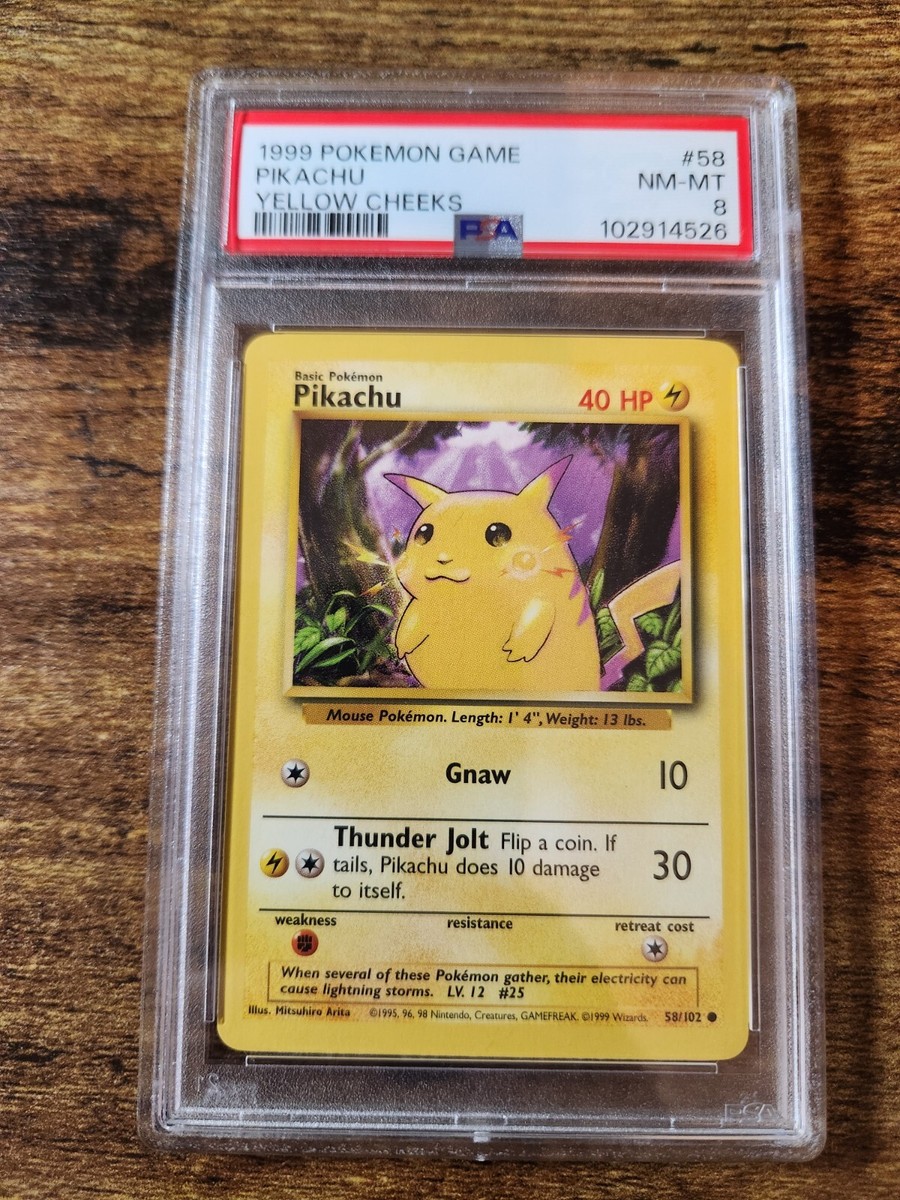 1999 Pokemon Base Set TCG Pikachu Yellow Cheeks PSA 8 NM-Mint 58