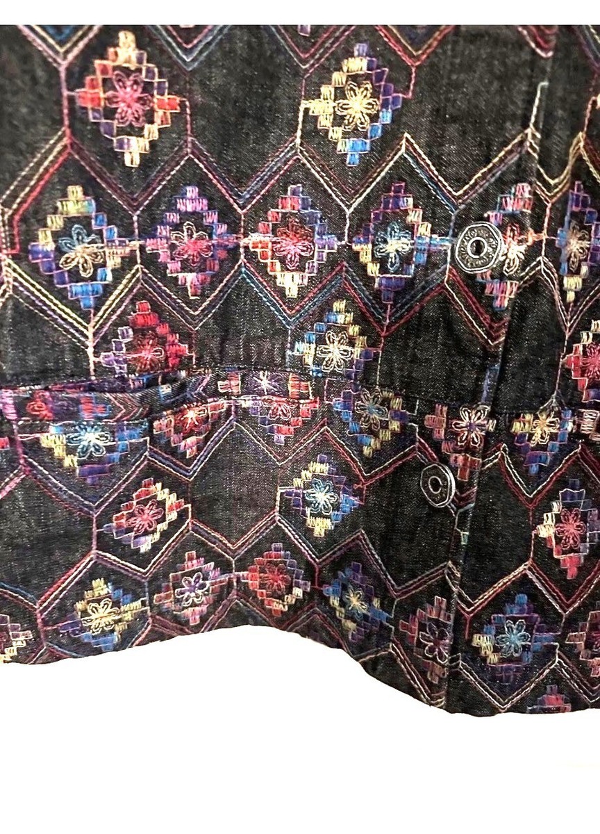 Vtg 90s Chicos 1 Blanket Tapestry Jacket Coat Southwestern Tribal