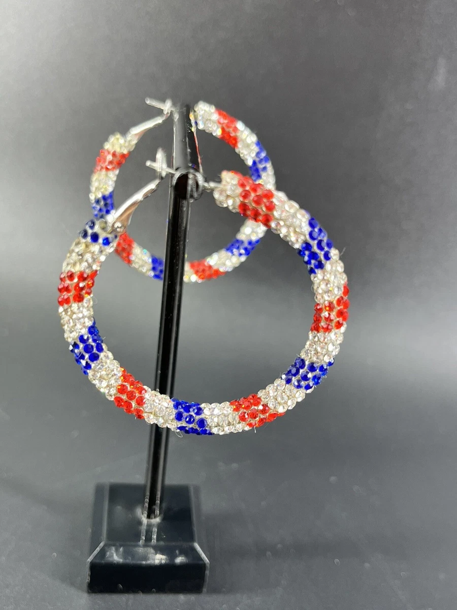 Red white and 2024 blue hoop earrings