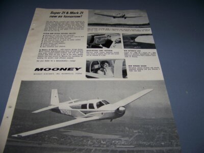 1965 MOONEY MARK 21 & SUPER 21 ''NEW AS TOMORROW'' ..1-PAGE SALES AD..(407V)