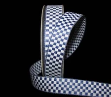 5 Yards Navy Blue White Checked Gingham Woven Jacquard Ribbon 5/8"W 