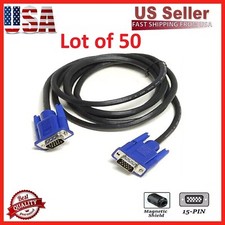 Lot of 50 VGA Video Cable 5ft 1080p HD Male to Male Monitor Laptop PC Computer