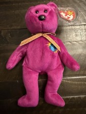 Ty Beanie Babies Millennium Bear Plush Toy - Purple Rare Silver Tag