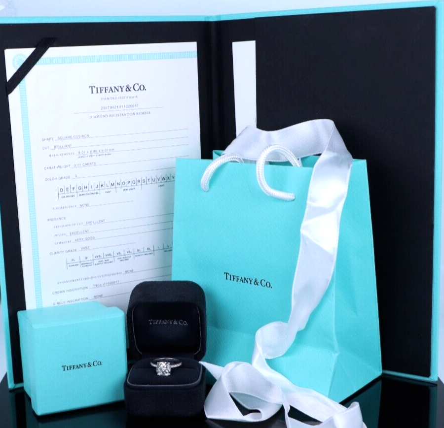 $200k Tiffany Co Novo 3.11ct Cushion G VVS2 Diamond Platinum