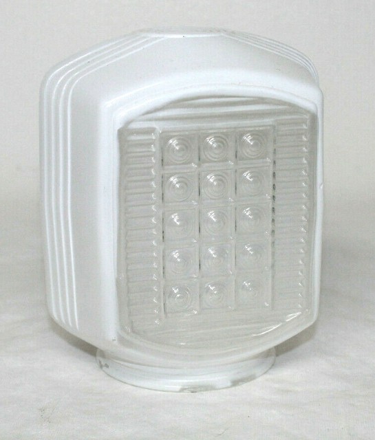 VINTAGE ART DECO WHITE & CLEAR GLASS BATHROOM LIGHT FIXTURE GLOBE