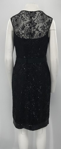 Rickie Freeman Teri Jon Black Rosette Lace & Sequin Dress w/ Flower Belt sz 8 - Picture 3 of 5