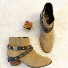 DOLCE VITA  Anthropologie Taupe Harness Suede Heel Ankle Boots women  s 9.5