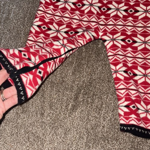 Hanna Andersson Knit Hooded Red White Nordic Snowflake Romper - SZ 80/18-24MOS - Picture 4 of 7