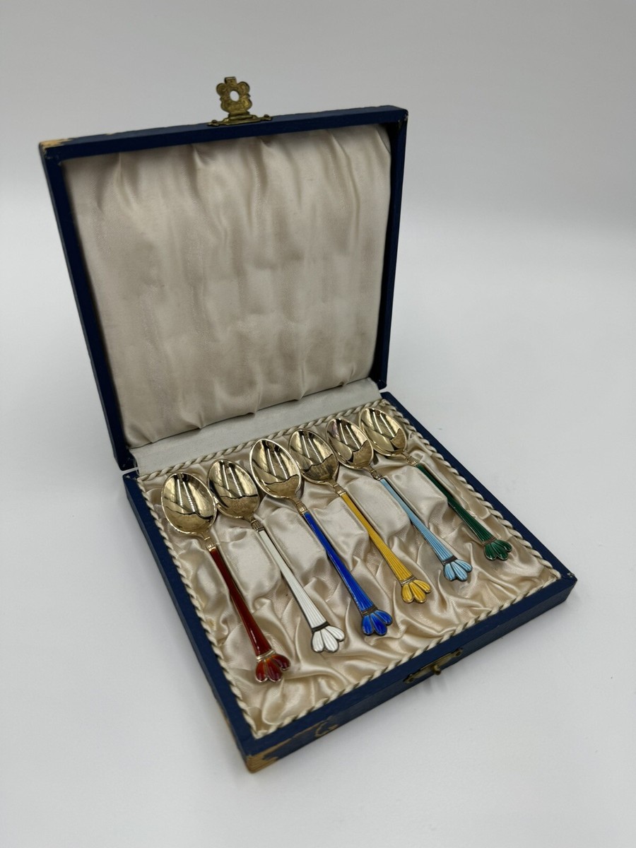 ELA Denmark .925 Sterling Silver Demitasse Spoons Enamel Coating