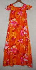 VTG 60/70s Made in Hawaii Maxi Dress 6 Orange Festival Boho Hippie Psychedelic