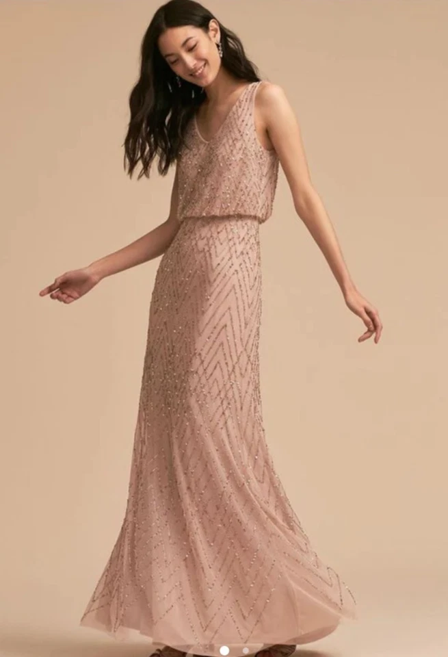 Maxi Vestido BHLDN Anthropologie Azul Rubor Rosa Transparente Gasa Cuentas Talla 2 Foto 3 de 4