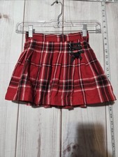 Justice Skort Girls 6/7 Red Plaid Pleated School Uniform Lace Up Bows Mini