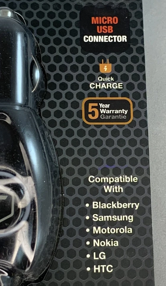 Tough Tested Micro USB Car Charger With Quick Charge and 8 ft Cord NEW - Image 2 of 4