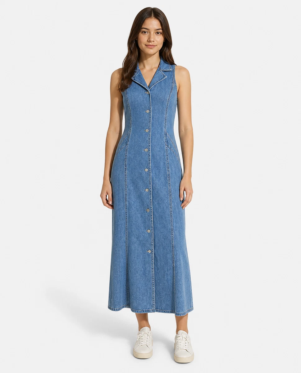 juniors denim overall dress Anna-Kaci Distressed Denim Overall Midi Dress - White
