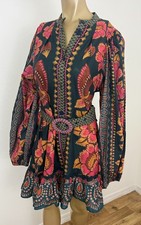 Farm Rio Ainika Sparkle Puff Sleeve Cotton Mini Dress Belt Sz L NWT