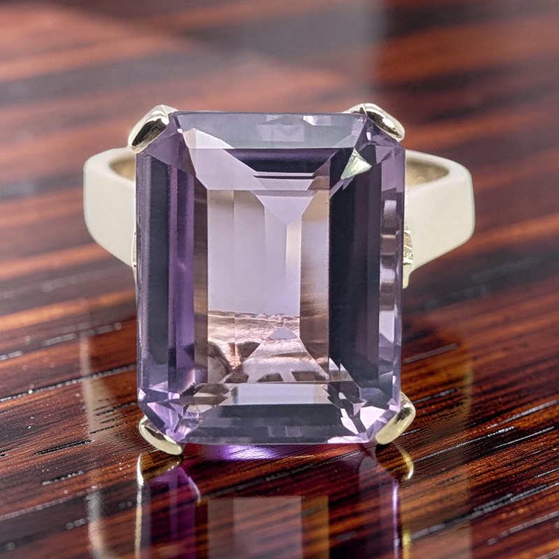 ESTATE SOLID 14K YELLOW GOLD AMETHYST TALL BASKET SETTING RING SIZE 4.75 #7849