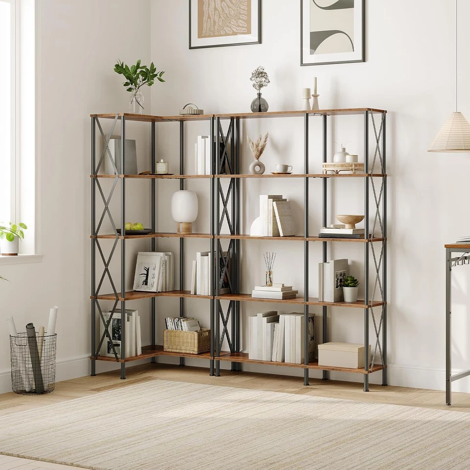 Scaffale a 5 Ripiani, Scaffale Angolare, Libreria a L, Scaffale Portaoggetti Ape - Immagine 2 di 4