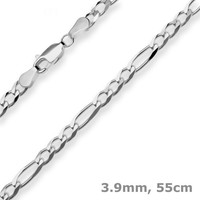 3,9Mm Figarokette Diamantiert Collier Halskette Aus 925 Silber Rhodiniert 55Cm
