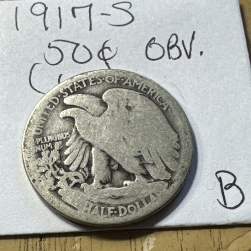 1917-S OBVERSE Walking Liberty Half Dollar 90% Silver 50C Walker RARE KEY DATE-B - Picture 5 of 7