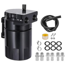 Black Baffled Catch Can Tank Kit Aluminum Oil Separator W Fuel Hose Universal