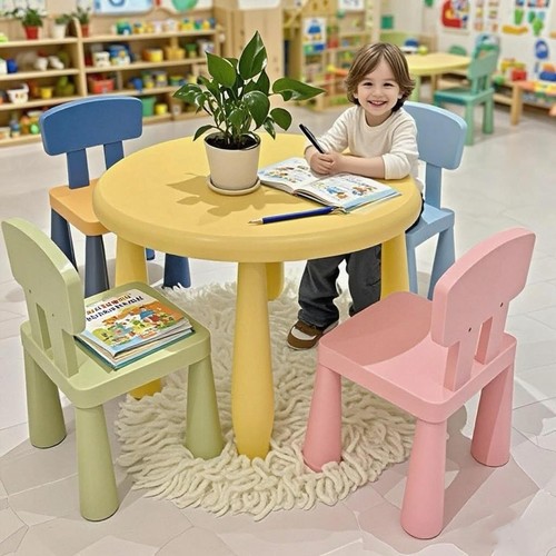 Kids table and chair for Toddlers,5 Piece Plastic Easy Clean Children ...