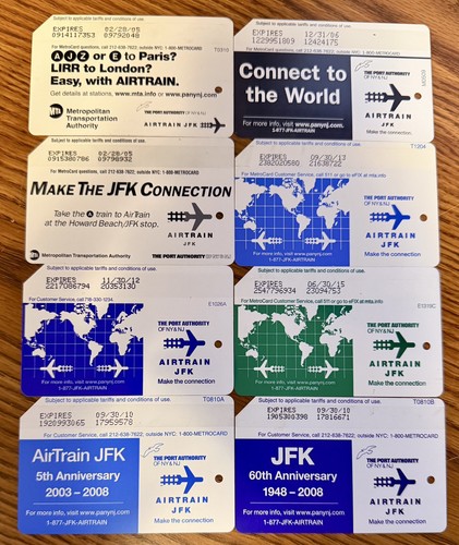 NYC Metrocards, Set of 8 Air Train promo cards various years. Near mint