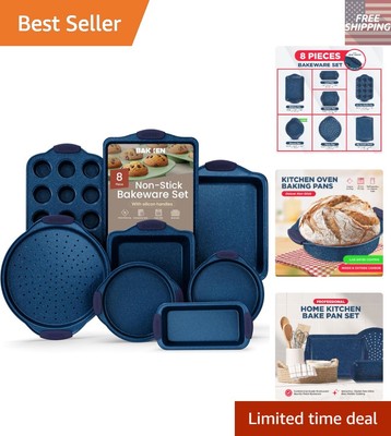 BAKKEN 8-Piece Nonstick Carbon Steel Bakeware Set with Blue Handles, Oven Safe