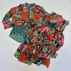 Chesca Blouse Skirt Set 12 14 Multicoloured Womens 100% Silk Long Sleeve 2 Piece