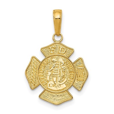 10k Yellow Gold St. Florian Protect Us/Fire Dept. Charm Pendant L 22mm, W 15.5mm
