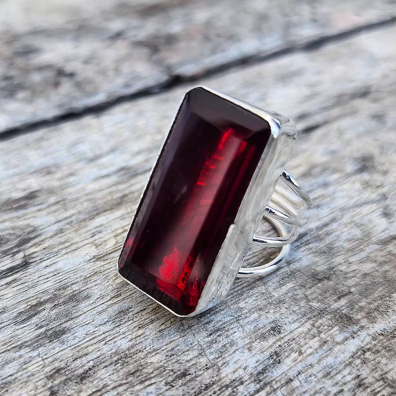 Natural Garnet 925 Sterling Silver Band& Statement Ring Handmade Ring All Size View 2
