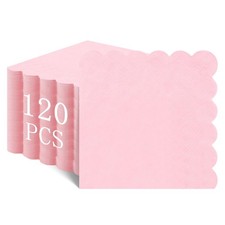 120 Pcs Scalloped Cocktail Napkins Thick Paper Disposable Tissue Light Pink