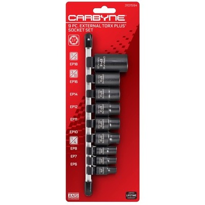 CARBYNE 9-Piece External Torx Plus (E-Torx Plus) Socket Set, EP6 to EP18, CrV...