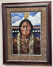 Original SITTING BULL Chief Painting Signed Native American Western Art FRAMED