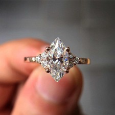 2.55Ct Marquise Cut Lab Created Diamond Engagement Wedding 14K Rose Gold FN Ring