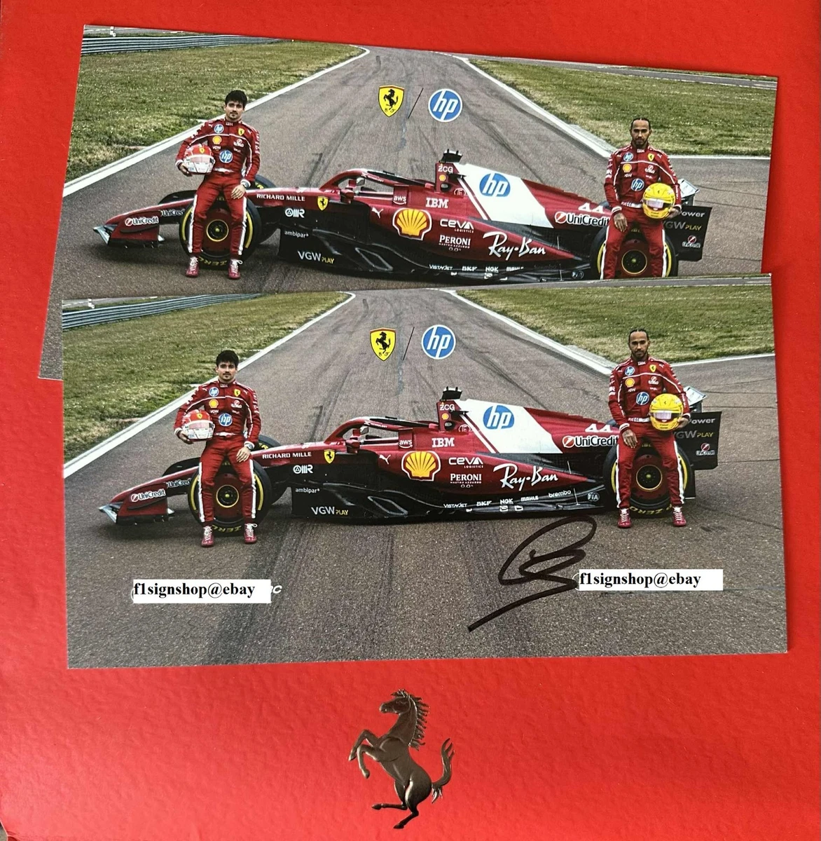 Autographe Lewis Hamilton Sur Grande Photo Ferrari 16x12 – Certifié Authentique F1
