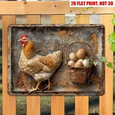 Vintage Farmhouse Chicken Metal Signs Hen & Egg Basket Rustic Wall Decor Country
