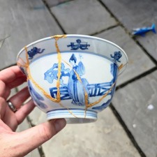 Chinese Antique Porcelain Bowl Kangxi Period Klapmuts Blue & White Chenghua Mark