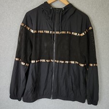 PINK Victoria Secret Black Athletic Hooded Mesh Track Jacket M/L Packable